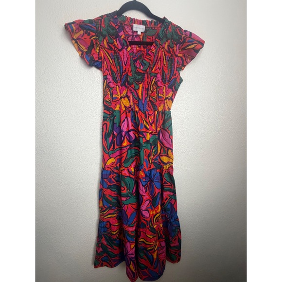 Sugarlips Floral Smocked Maxi Dress Multi Color Flutter Sleeve Cotton Size XS - Picture 2 of 8